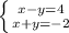 \left \{ {{x-y=4} \atop {x+y=-2}} \right.