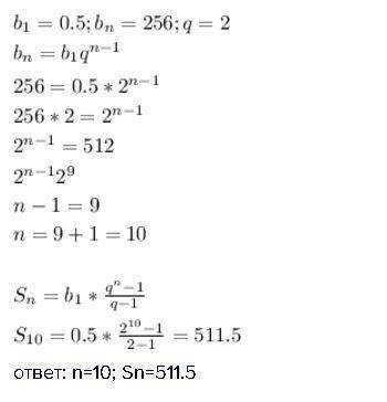 Всем решить гр.пр. если b1=0,5 bn=256 q=2 надо найти n и sn