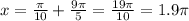 x= \frac{ \pi }{10} + \frac{9 \pi }{5} = \frac{19 \pi }{10}=1.9 \pi