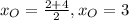 x_{O} = \frac{2+4}{2}, x_{O}=3