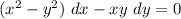 (x^2-y^2)\ dx-xy\ dy=0