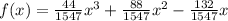 f(x) = \frac{44}{1547} x^3+ \frac{88}{1547}x^2 -\frac{132}{1547}x