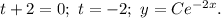 t+2=0;\ t=-2;\ y=Ce^{-2x}.