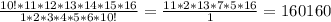 \frac{10! * 11 * 12 * 13 * 14 * 15 * 16 }{1 * 2 * 3 * 4 * 5 * 6 * 10!} = \frac{11 * 2 * 13 * 7 * 5 * 16}{1} = 160160