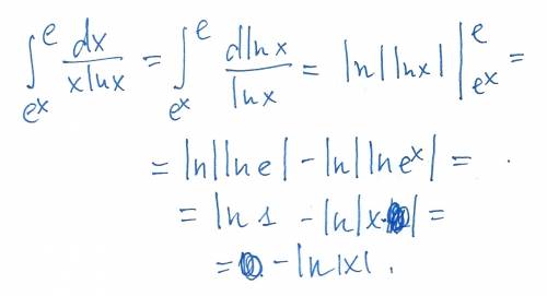 Найти определенный вверху е, внизу е^х под знаком интеграла dx/xln(x)