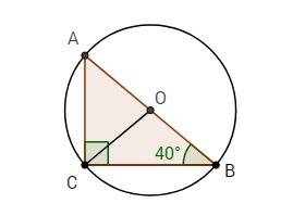 Один из острых углов прямоугольного треугольника равен 40. определите острый угол между радиусом опи