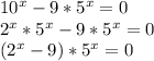 10^x-9*5^x=0 \\ 2^x*5^x-9*5^x=0 \\ (2^x-9)*5^x=0 \\