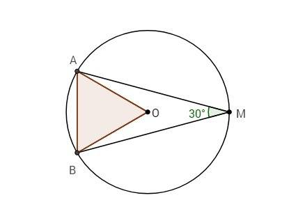 Завтра экзамен. не знаю как решать угол амв - вписанный в окружность угол с центром о. ∠амв= 30° рад