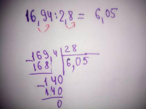 Объясните максимально подробно! как это делить: 16,94: 2,8