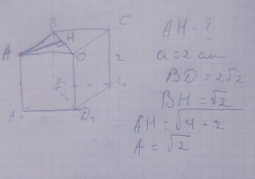 Длина ребра куба abcda1b1c1d1 равна 2. найдите расстояние от вершины а до плоскости bdd1