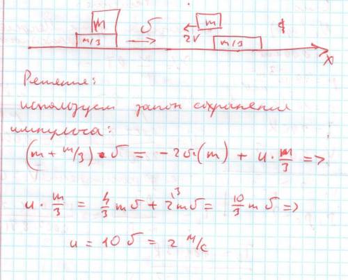 Человек массой m едет на санях массой m=m/3 по гладкой горизонтальной поверхности льда со скоростью