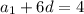 a_1+6d=4