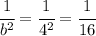 \cfrac{1}{b^2} = \cfrac{1}{4^2}= \cfrac{1}{16}