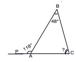 Угол bap внешний угол треугольника abc.нади угол acb , если угол abc=48градусов а угол bap=118 граду
