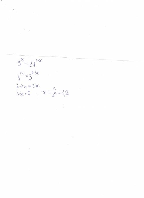 Решить уравнение: [tex]9^x=( \frac{1}{27} )^2-x