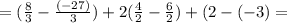 =( \frac{8}{3}- \frac{(-27)}{3})+2( \frac{4}{2}- \frac{6}{2}) +(2-(-3)=