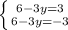 \left \{ {{6-3y=3} \atop {6-3y=-3}} \right.