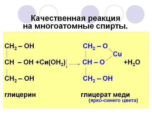 Качественная реакция на многоатомные спирты.записать ход реакции. что получилось? написать ур.реакци