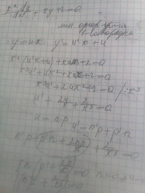 Линейное уравнение 1 порядка x^2y'+xy+2 =0