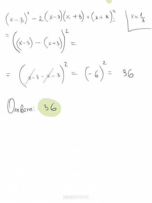 (x-3)^2-2(x-3)(x+3)+(x+3)^2 при x =1/3