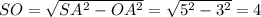 SO= \sqrt{SA^2-OA^2} = \sqrt{5^2-3^2} =4