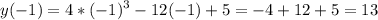 \displaystyle y(-1)=4*(-1)^3-12(-1)+5=-4+12+5=13