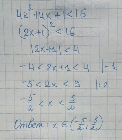 Решить неравенство: 4x²+4x+1< 16