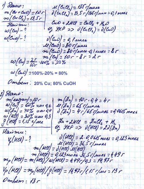 Решить ! 1) найти массовую долю в смеси ( меди и её оксида), если при обработке 10 г её смеси избытк