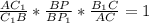 \frac{AC _{1} }{C_{1} B}* \frac{BP}{BP_{1} }* \frac{ B_{1} C}{AC}=1