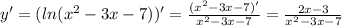 y'=(ln(x^2-3x-7))'=\frac{(x^2-3x-7)'}{x^2-3x-7}=\frac{2x-3}{x^2-3x-7}