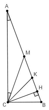 Впрямоугольном треугольнике abc проведены медиана cm, высота ch и биссектриса ck. известно, что угол