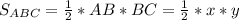 S_{ABC}= \frac{1}{2} *AB*BC=\frac{1}{2} *x*y