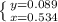 \left \{ {{y=0.089} \atop {x=0.534}} \right.