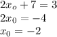 2x_o+7=3\\ 2x_0=-4\\ x_0=-2