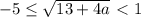 -5 \leq \sqrt{13+4a} \ \textless \ 1