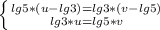 \left \{ {{lg5*(u - lg3) = lg3*(v - lg5)} \atop {lg3 * u = lg5 * v}} \right.