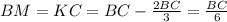 BM=KC=BC- \frac{2BC}{3}= \frac{BC}{6}