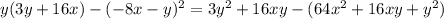 y(3y+16x)-(-8x-y)^{2} =3y^{2} +16xy-(64 x^{2} +16xy+y^{2} )