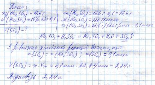 Який об'єм сульфур 4 оксиду виділиться при взаємодії сульфатної кислоти з розчином натрій сульфіту м
