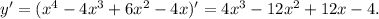 y'=(x^4-4x^3+6x^2-4x)'=4x^3-12x^2+12x-4.