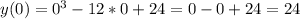 y(0)=0^3-12*0+24=0-0+24=24