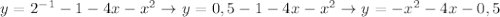 y=2^{-1}-1-4x-x^2\to y=0,5-1-4x-x^2\to y=-x^2-4x-0,5