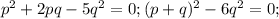 p^2+2pq-5q^2=0; (p+q)^2-6q^2=0;