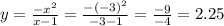 y= \frac{-x^2}{x-1} = \frac{-(-3)^2}{-3-1}= \frac{-9}{-4}=2.25