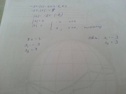 Реши уравнение. −24: |x|=0,03−8,03 ответ: x1= x2= (первым запиши меньший корень).