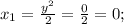 x_{1} = \frac{y^{2} }{2} = \frac{0}{2} =0;