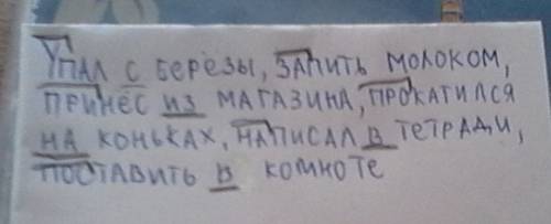 Подчеркнуть предлоги выделить приставки вписать пропущенные орфограммы упал с берёзы, запить молотко