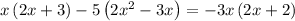 x\left(2x+3\right)-5\left(2x^2-3x\right)=-3x\left(2x+2\right)