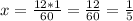 x= \frac{12*1}{60}= \frac{12}{60}= \frac15