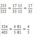 Сократите дроби в) 255/525 г) 324/405